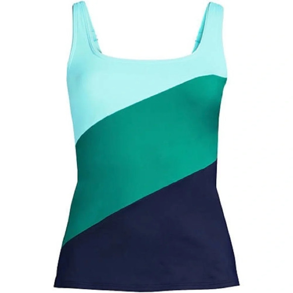 Land’s End Plus size square neck underwire tankini top emerald navy stripes 16 - Picture 2 of 5